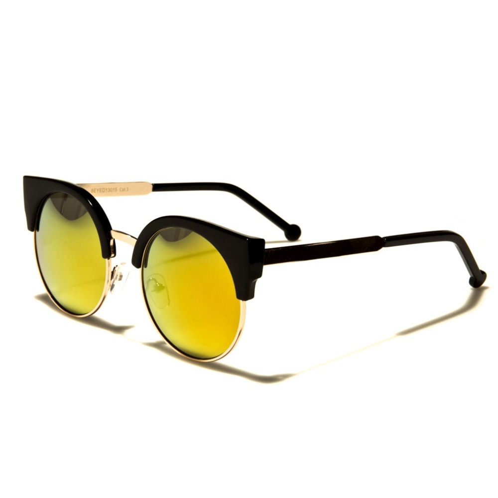 Round Cat Eye Mirrored Sunglasses Black Orange